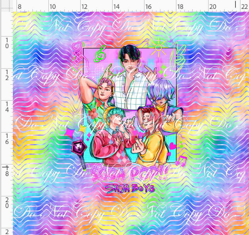 KPOP Huntrix - Panel - ADULT - 5 boys with elements - Rainbow