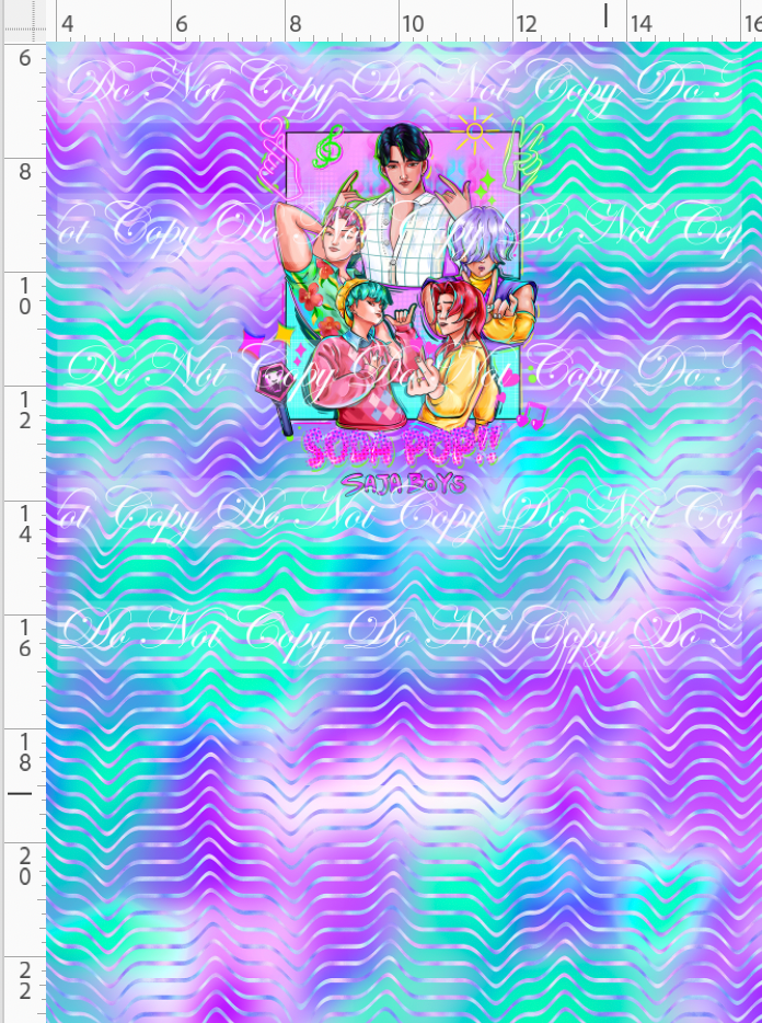 KPOP Huntrix - Panel - CHILD - 5 boys with elements - Purple Aqua