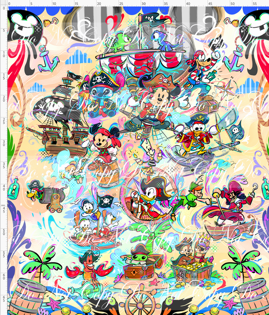 Kawaii Pirates - Full Size Blanket Panel 58W x 72H - Tan