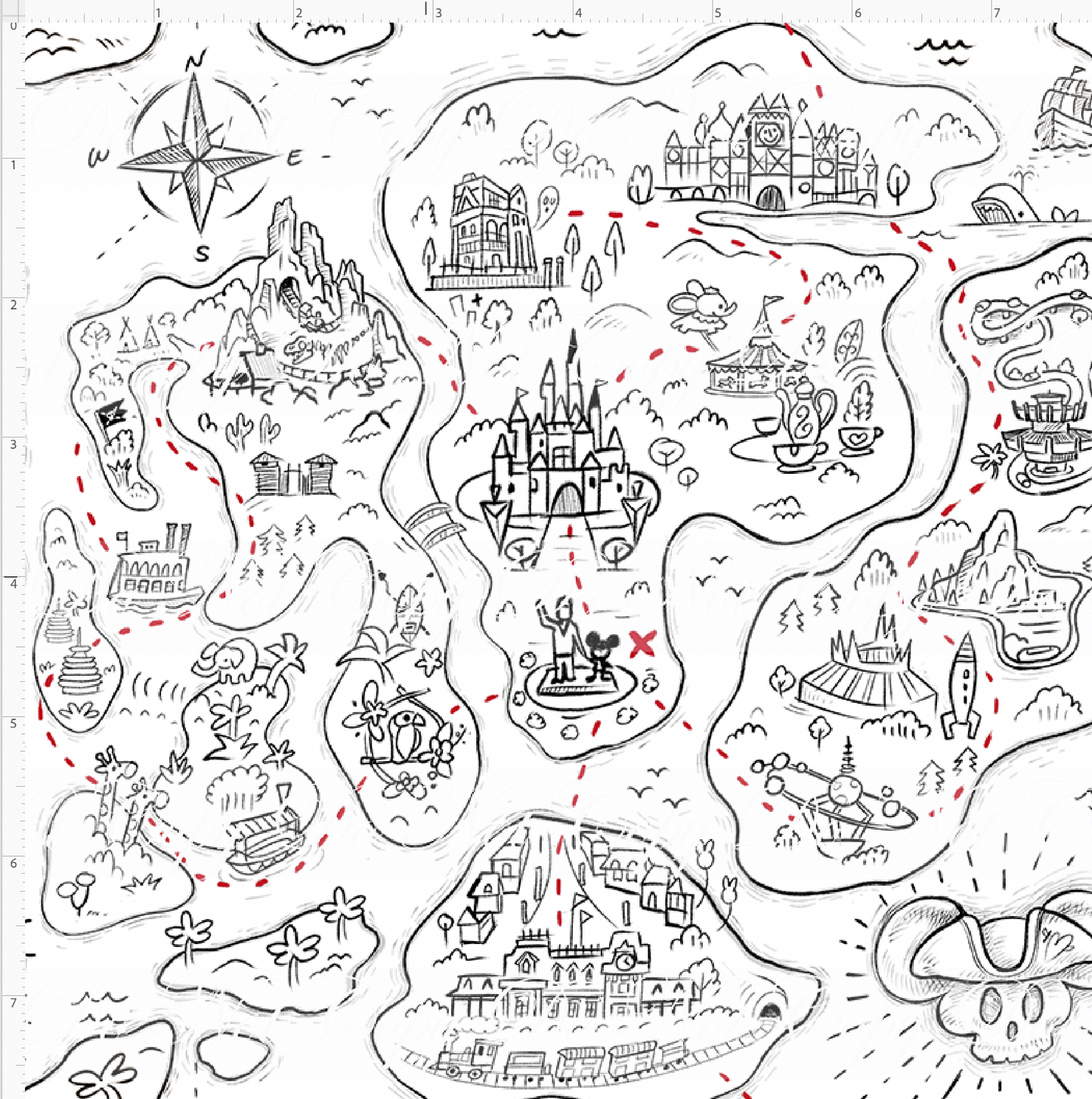 Kawaii Pirates - Pirate Map - black and red - SMALL SCALE
