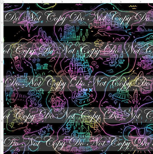 Kawaii Pirates - Pirate Map - black with rainbow - SMALL SCALE