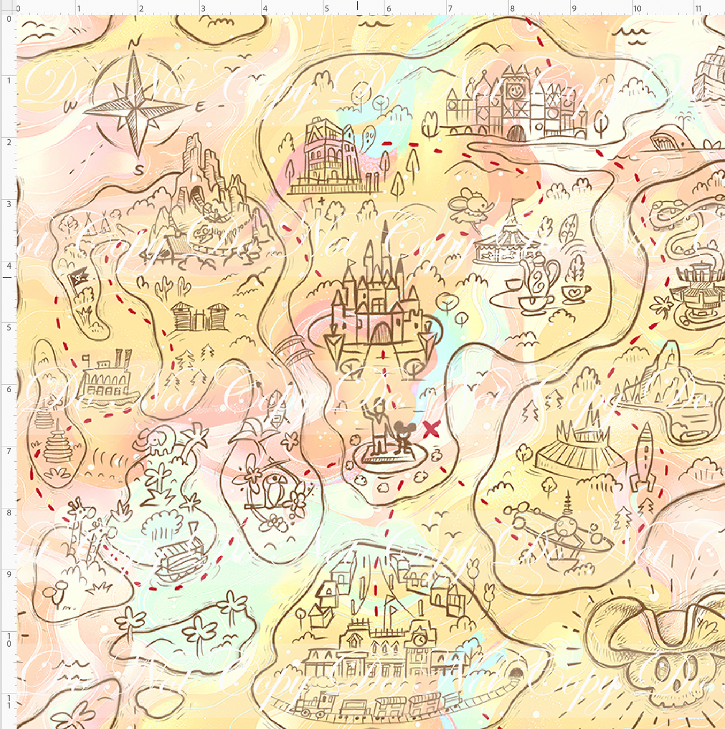 Kawaii Pirates - Pirate Map - tan - REGULAR SCALE