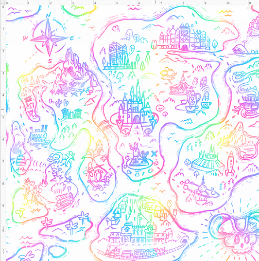 Kawaii Pirates - Pirate Map - white with rainbow - REGULAR SCALE