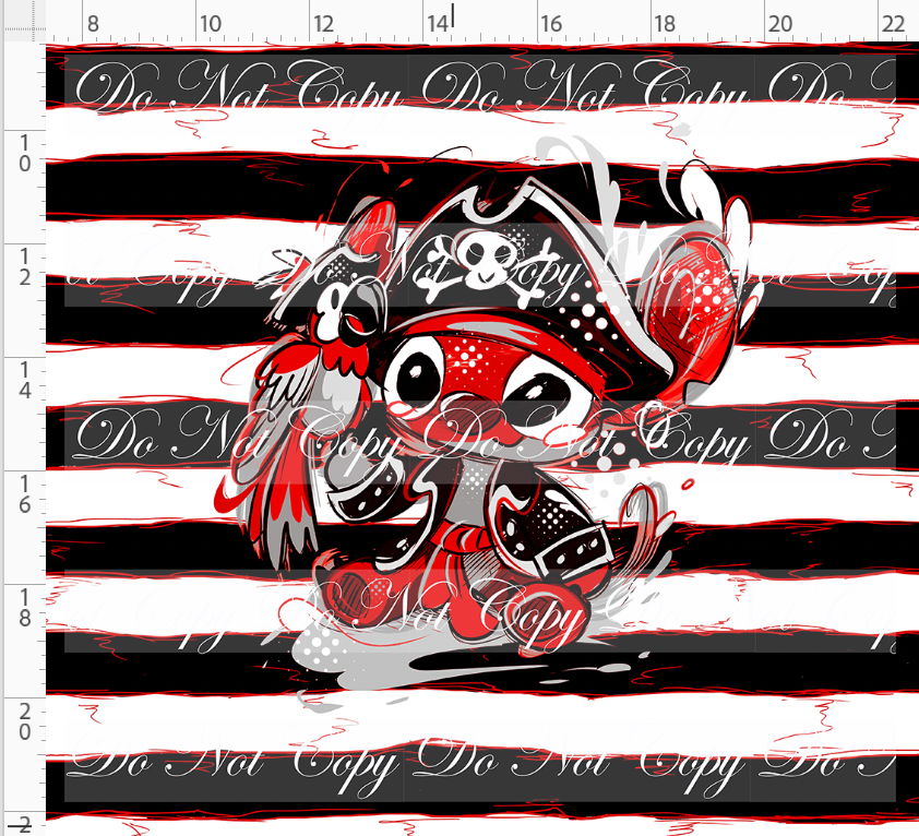 Kawaii Pirates - panel - 626 - black red stripe - ADULT