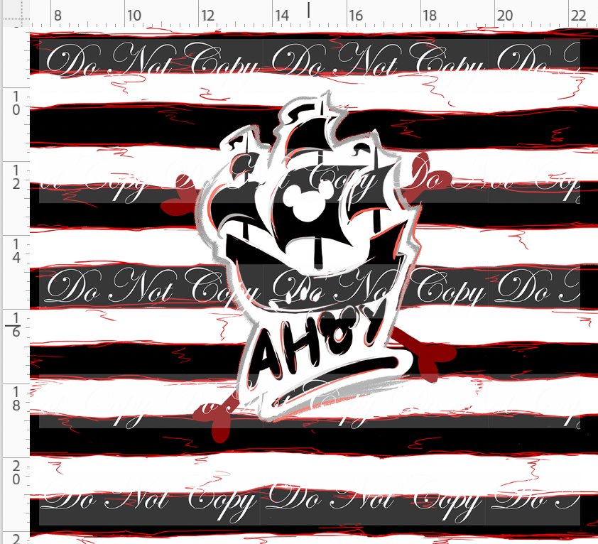 Kawaii Pirates - panel - AHOY Ship - black red stripe - ADULT