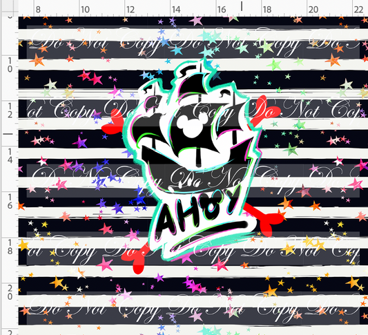 Kawaii Pirates - panel - AHOY Ship - black stripe with stars - ADULT