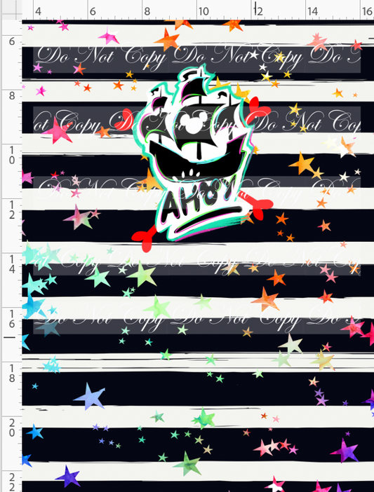 Kawaii Pirates - panel - AHOY Ship - black stripe with stars - CHILD