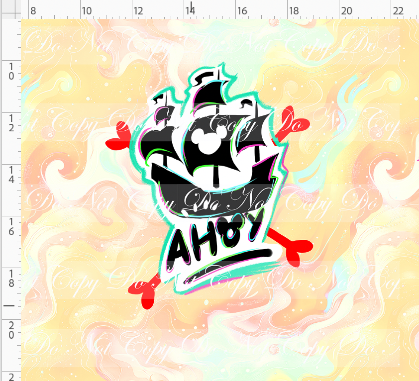 Kawaii Pirates - panel - AHOY Ship - tan - ADULT