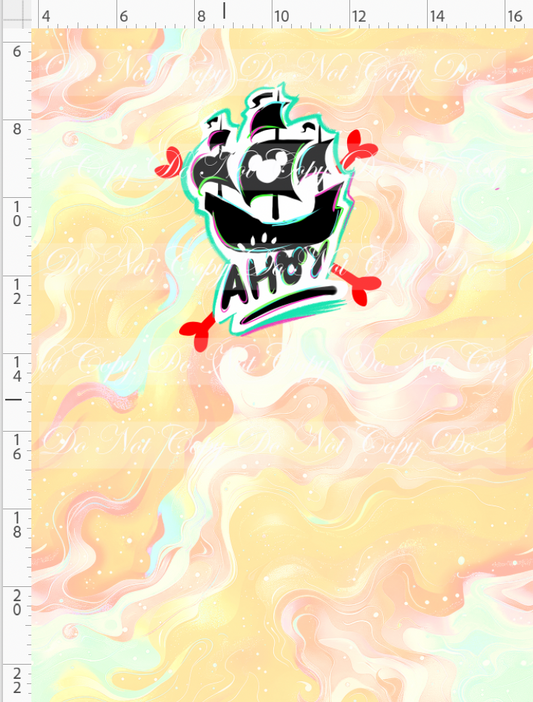 Kawaii Pirates - panel - AHOY Ship - tan - CHILD