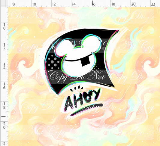 Kawaii Pirates - panel - AHOY flag - tan - ADULT
