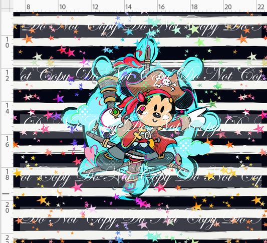 Kawaii Pirates - panel - Boy Mouse - black stripe with stars - ADULT
