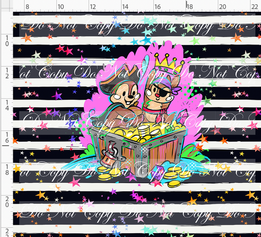 Kawaii Pirates - panel - Chipmunks - black stripe with stars - ADULT