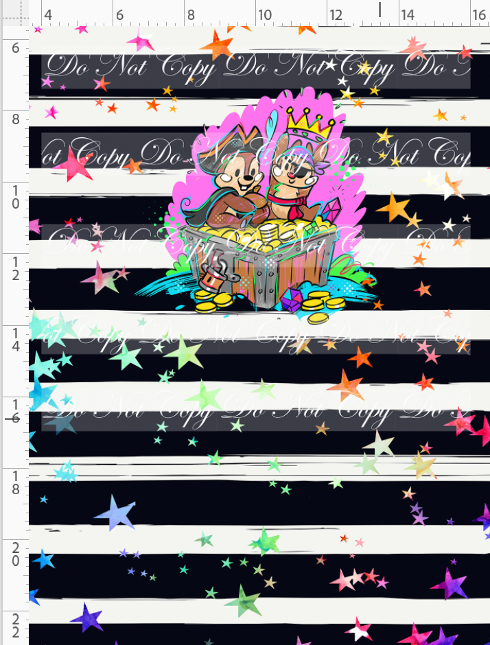 Kawaii Pirates - panel - Chipmunks - black stripe with stars - CHILD