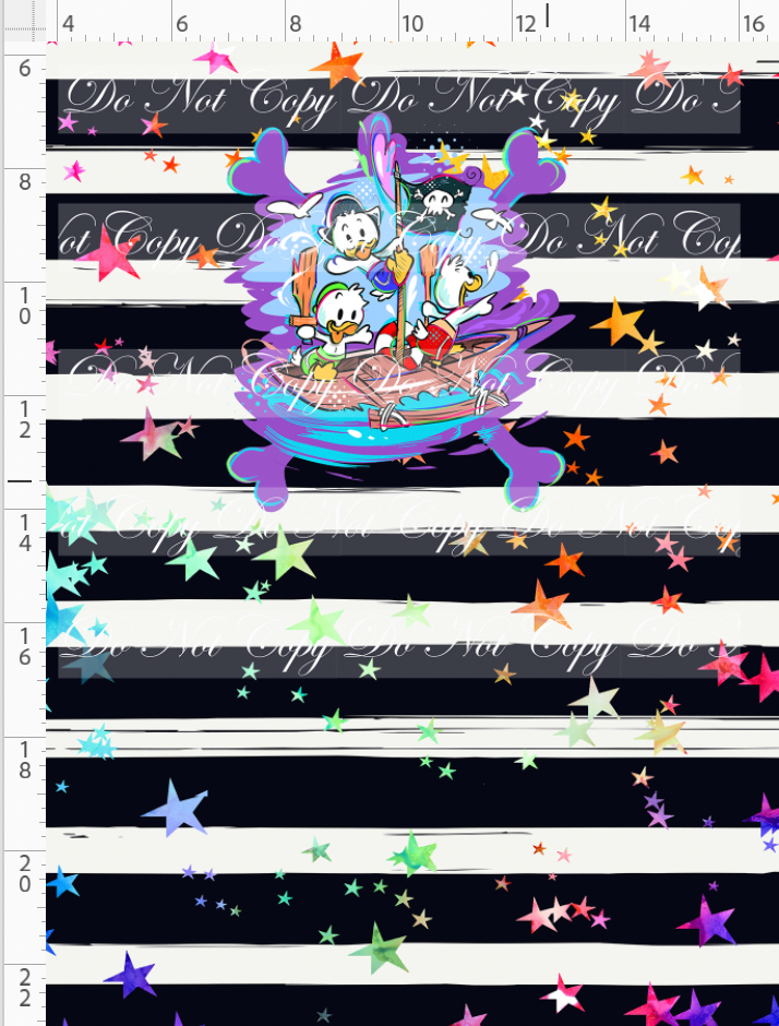 Kawaii Pirates - panel - Ducks - black stripe with stars - CHILD
