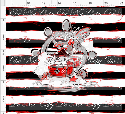 Kawaii Pirates - panel - Green Guy - black red stripe - ADULT