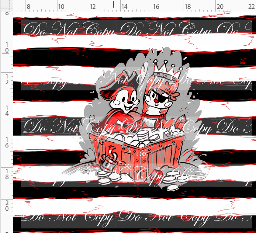 Kawaii Pirates - panel - chipmunks - black red stripe - ADULT