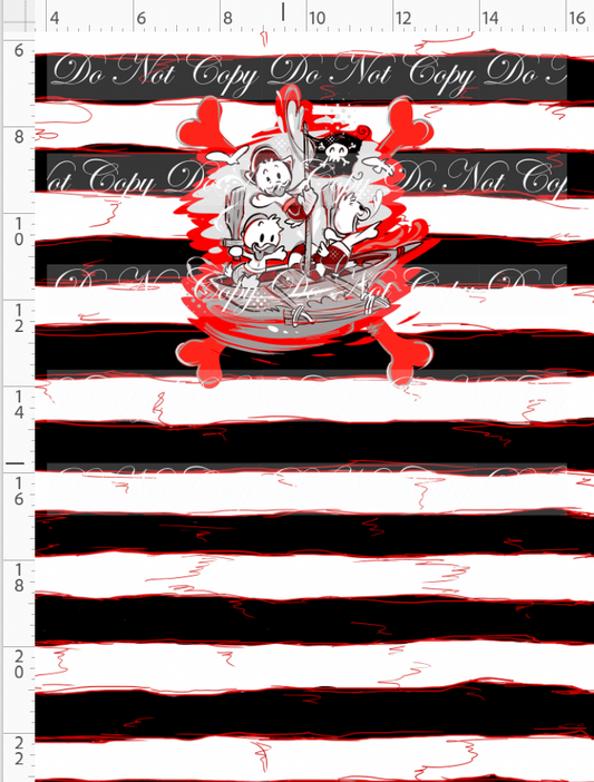 Kawaii Pirates - panel - ducks - black red stripe - CHILD