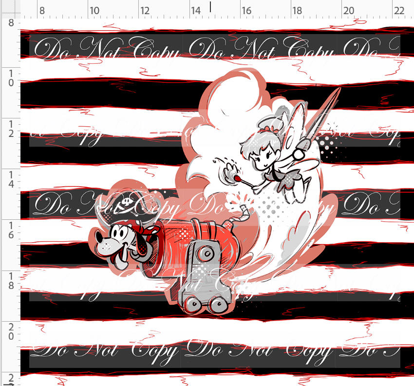 Kawaii Pirates - panel - tink - black red stripe - ADULT