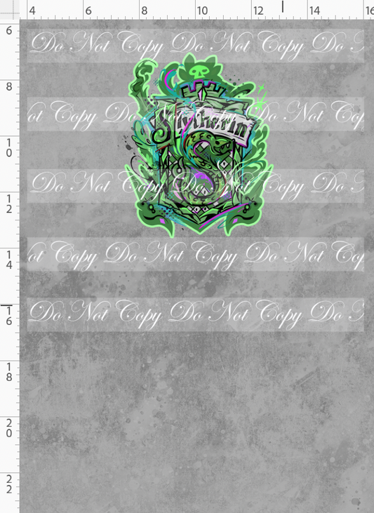 Magical Mischief-panel-green crest-simple background-child