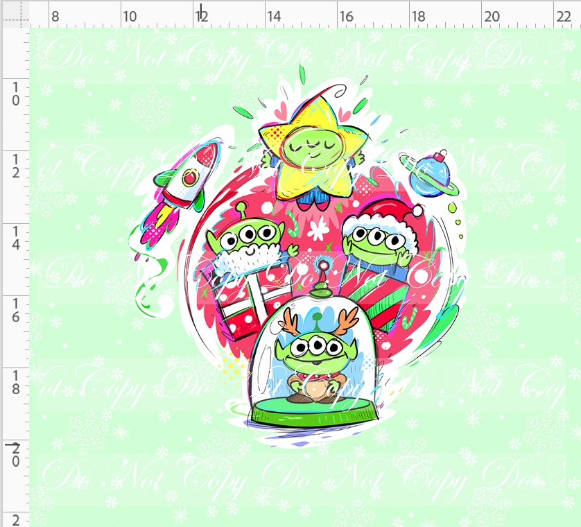 RETAIL LISTING:  Kawaii Christmas - Panel - Snowflake - Mint - Aliens - ADULT