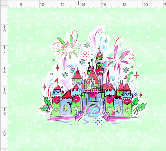 Kawaii Christmas - Panel - Snowflake - Mint - Castle - ADULT