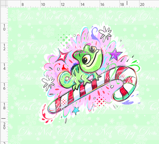 Kawaii Christmas - Panel - Snowflake - Mint - Lizard - ADULT