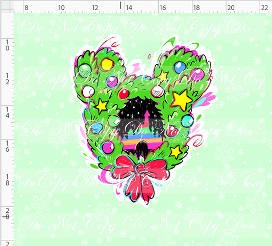 Kawaii Christmas - Panel - Snowflake - Mint - Wreath - ADULT