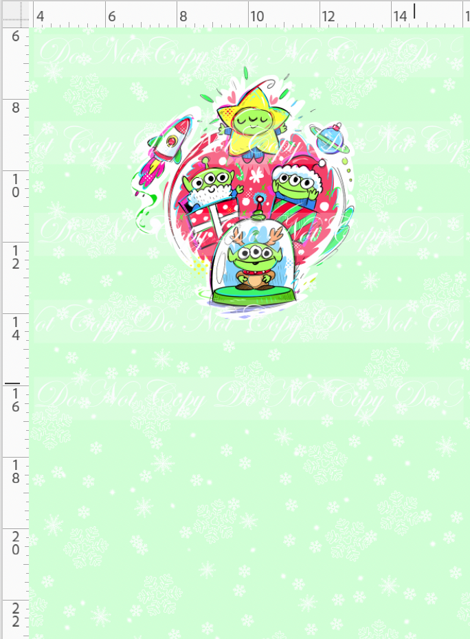 Kawaii Christmas - Panel - Snowflake - Mint - Aliens - CHILD