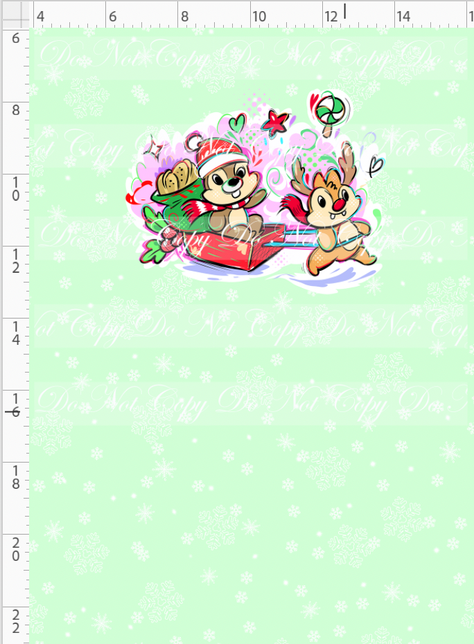 Kawaii Christmas - Panel - Snowflake - Mint - Chipmunks - CHILD