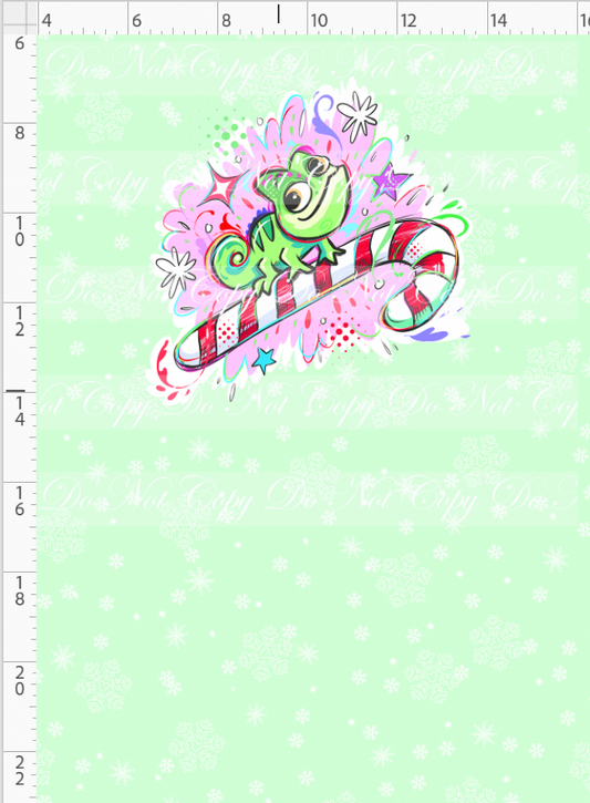 Kawaii Christmas - Panel - Snowflake - Mint - Lizard - CHILD