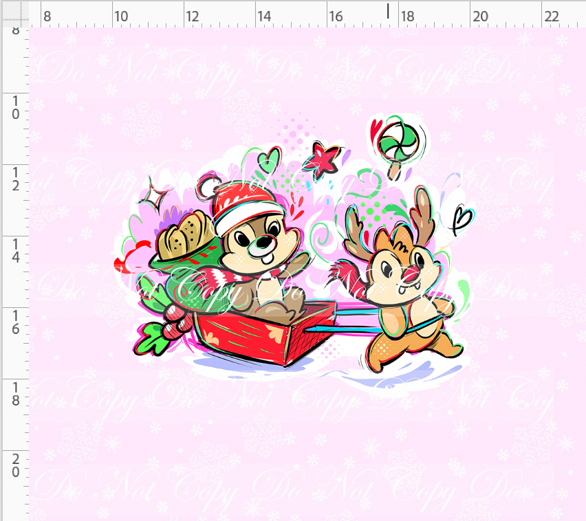 RETAIL LISTING: Kawaii Christmas - Panel - Snowflake - Pink - Chipmunks - ADULT