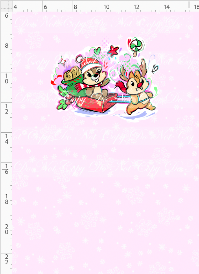 RETAIL LISTING: Kawaii Christmas - Panel - Snowflake - Pink - Chipmunks - CHILD
