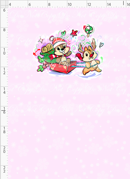 RETAIL LISTING: Kawaii Christmas - Panel - Snowflake - Pink - Chipmunks - CHILD