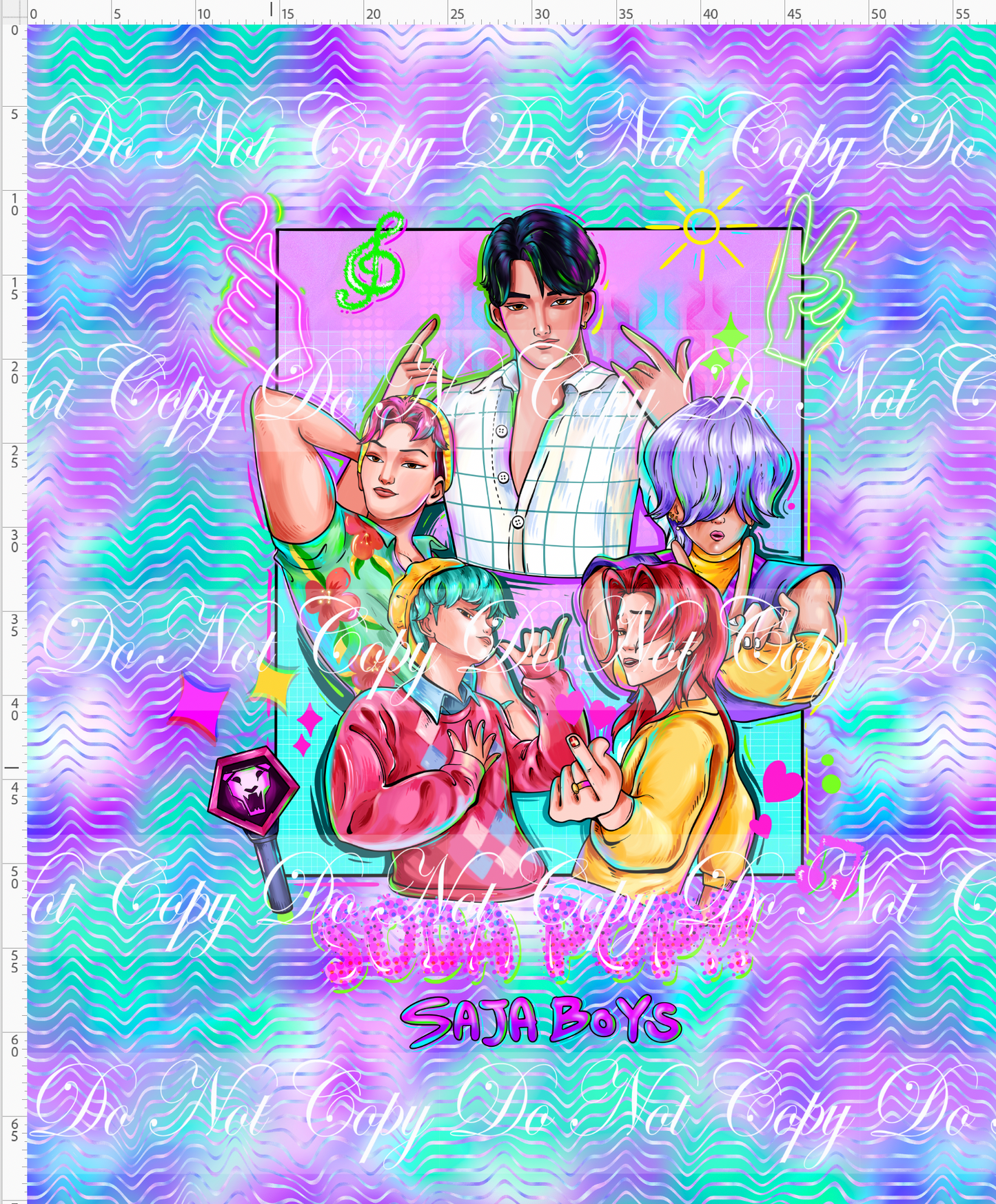 KPOP Huntrix - Full Size Blanket Panel 58W x 72H - Boys - Purple Aqua