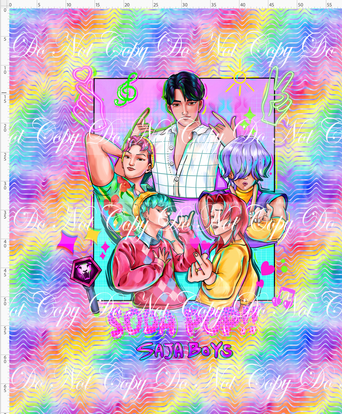 KPOP Huntrix - Full Size Blanket Panel 58W x 72H - Boys - Rainbow