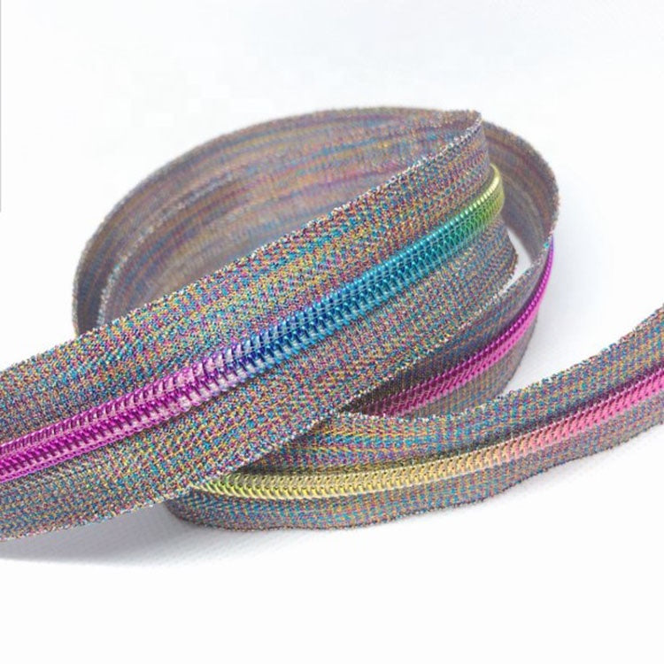 Hardware : ZIPPER - Long Chain - Iridescent Pink Base with Rainbow Teeth - #3 or #5 (009)