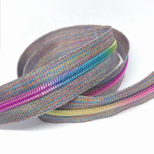 Hardware : ZIPPER - Long Chain - Iridescent Pink Base with Rainbow Teeth - #3 or #5 (009)