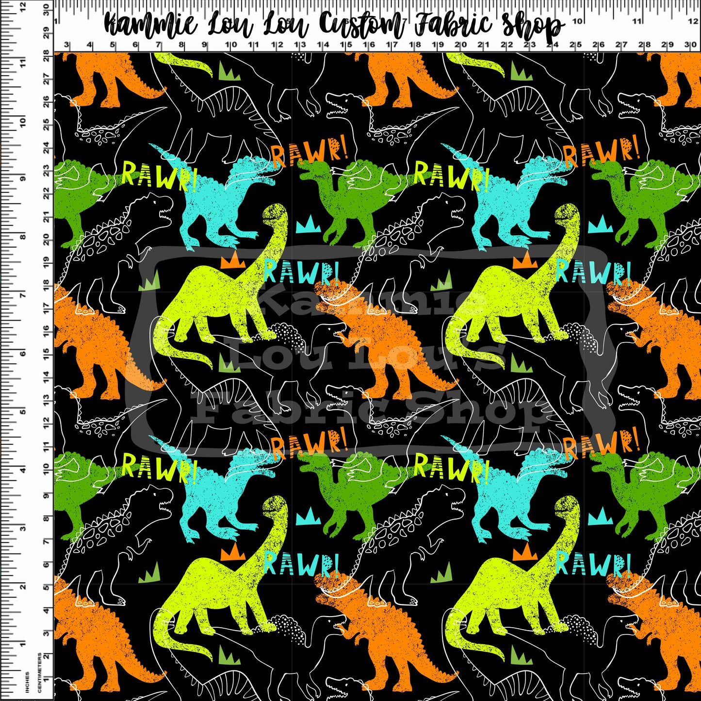 R111 : RAWR! - Silhouette Dinos on Black