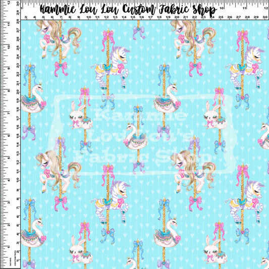 R120 - Whimsical Carousel Animals - Blue