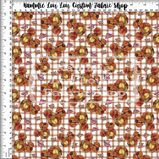 R120 Friendsgiving - Leaf Silhouettes on Plaid - Tiny Scale