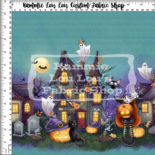 R125 Happy Halloween - Mini Rows - Teal 12inch