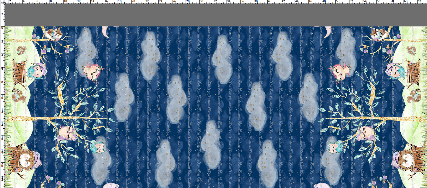 Owl Night Long - Double Border - Navy