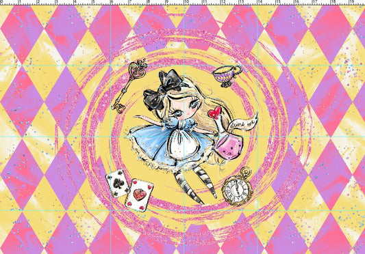 R107 Wonderland Tea Party - Panel 3 - Pastel Falling - CHILD